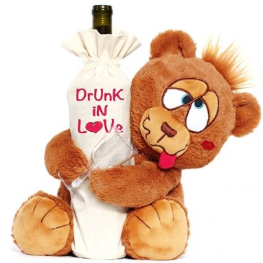 Drunk In Love Valentines Day Teddy Bear With Wine Bag
