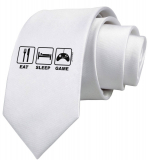 Eat Sleep Game Design Printed White Neck Tie