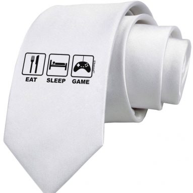 Eat Sleep Game Design Printed White Neck Tie