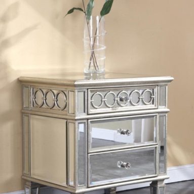Mirrored Night Stand End Table in Silver Leaf Finish