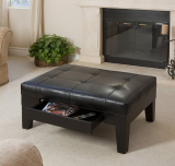 Espresso Leather Tufted Top Coffee Table