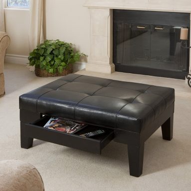 Espresso Leather Tufted Top Coffee Table