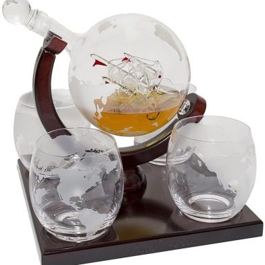 Etched Globe Whiskey Decanter Set