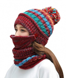 Fleece Lined Women Knit Beanie Scarf Mouth Mask Set for Girl Winter Ski Hat