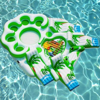 Floating 9-seat Inflatable Sofa Lounger Island, Diving Board Cup Holders