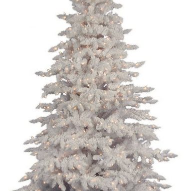 Flocked White Spruce Clear Pre-lit Christmas Tree