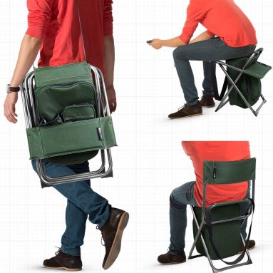 Folding Chair Seat with Cooler Bag and Shoulder Straps