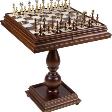 Francesca Luxury 24K Gold/Silver Plated Chessmen & Monticello Table