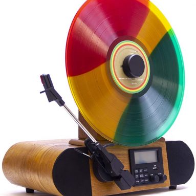 Fuse Vert Vertical Vinyl Record Player with Bluetooth, FM Radio, Alarm