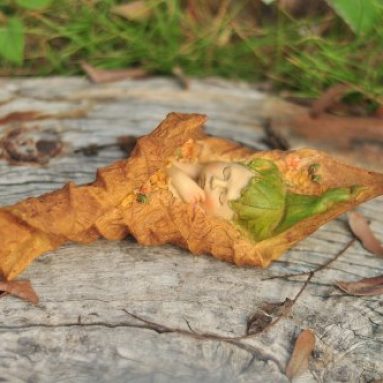 Fairy Garden Sleeping Fairy Baby Wrapped in Leaf Outdoor Statue