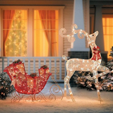 Glittering Reindeer & Sleigh Lighted Christmas Decor