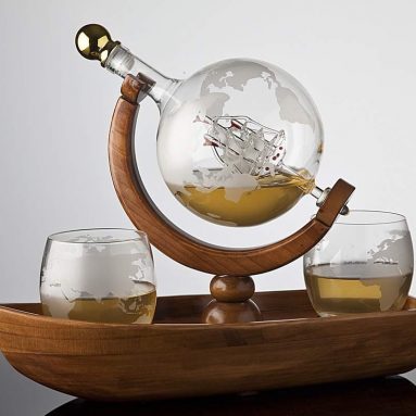 Godinger Whiskey Decanter Ship Globe Set