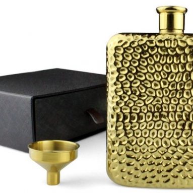 Gold Plated Hip Flask & Tunnel Set