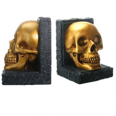 Golden Skull Bookends Set