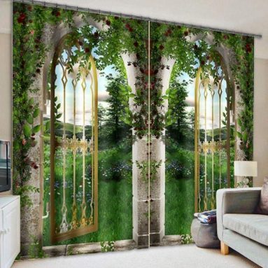 Green Natural Scenery View Print 3D Blackout Curtain