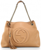 Gucci Camelia Camel Pebbled Leather Soho Shoulder Hand Bag Tassel