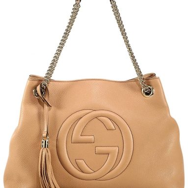 Gucci Camelia Camel Pebbled Leather Soho Shoulder Hand Bag Tassel