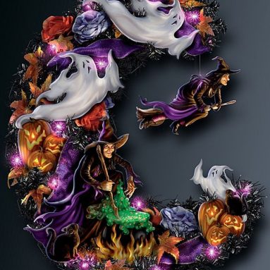 Halloween Wreath with Eerie Lights and Spooky Sounds