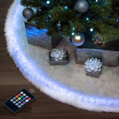 Halo Christmas tree skirt 60″ Snow White Faux Fur & Programmable & Controller