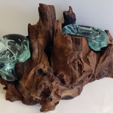 Hand Blown Molten Glass Triple Candle Holder