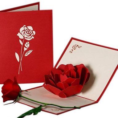 Handmade 3D Pop Up Rose Flower Birthday Cards Creative Greeting Cards Papercraft