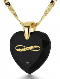 Heart Necklace 24k Gold Inscribed I Love You and Infinity Symbol on Cubic Zirconia