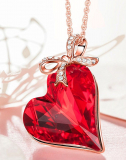 Heart Pendant Necklace with Bow Design Made with Swarovski Crystals