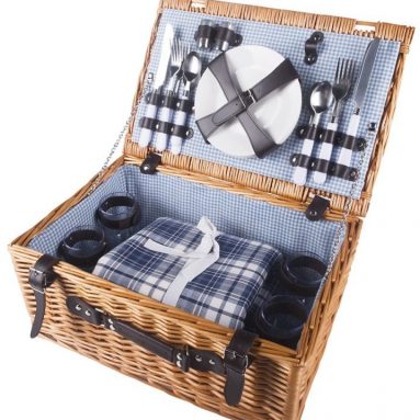 HiCollie 4 Person Wicker Picnic Basket Hamper Set