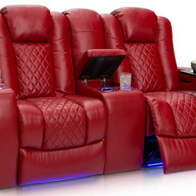 Home Theater Seating Leather Power Recline Loveseat with Center Storage Console