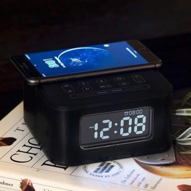Homtime Wireless Charging Alarm Clock Radio with Bluetooth Speaker