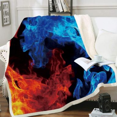 Fire and Ice Sherpa Plush Fleece Wearable Throw Blanket