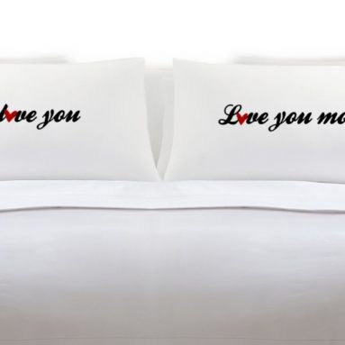 Love You More Heart Set of 2 Pillowcases for Couples Bedroom