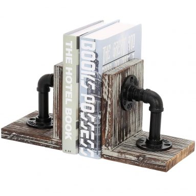 Industrial-Style Pipe & Torched Wood Bookends