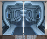 Inside of Space Station Control Room Passage Communication Base Monochromatic Design