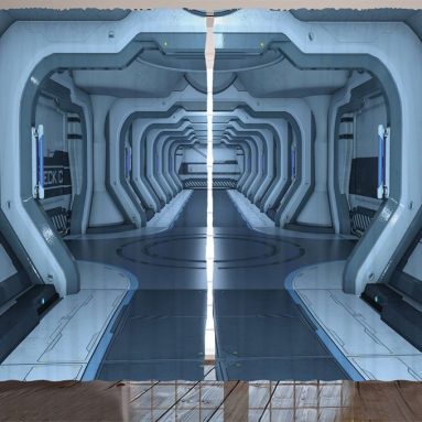 Inside of Space Station Control Room Passage Communication Base Monochromatic Design