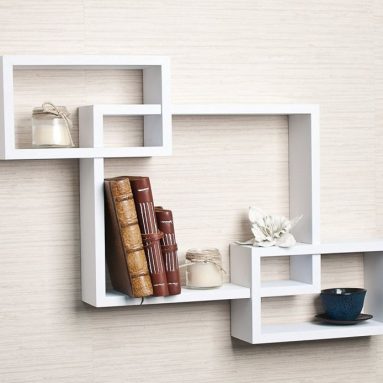 Intersecting White Laminate Wall Shelf