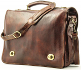 Alberto Bellucci Milano Mens Italian Leather Nevio Large Double Compartment 16 Laptop Messenger Briefcase