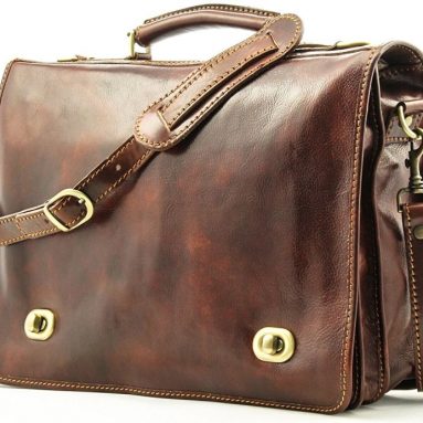 Alberto Bellucci Milano Mens Italian Leather Nevio Large Double Compartment 16 Laptop Messenger Briefcase