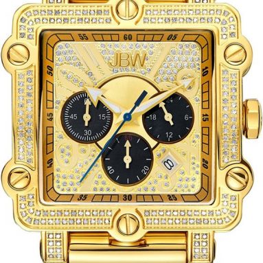 JBW Men’s Diamond And Gold Bezel Leather Band Watch