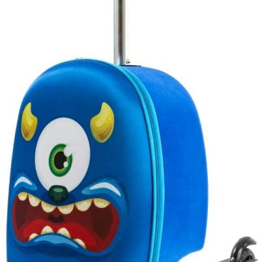 Kiddietotes Hardshell Carry-on Scooter Suitcase – Light Up LED Wheels – Monster