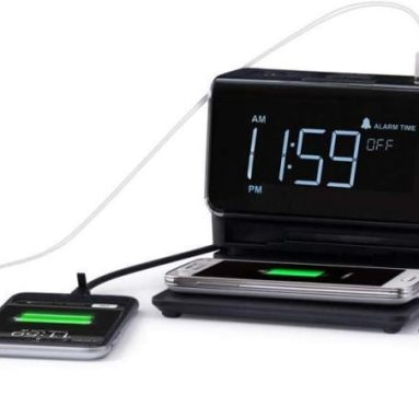 Kube Essentials Power Hub Wireless Charging Alarm Clock Charge Devices with Built in Qi Charger and Cables