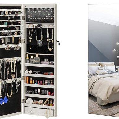 LED Jewelry Cabinet Armoire Wall&Door Mounted