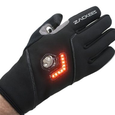 LED Turn Signal Bike lights in a cycling gloves