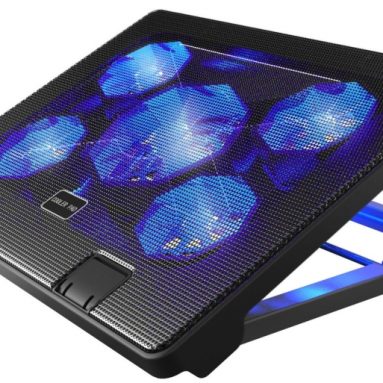 Laptop Cooling Pad Cooler Chill Mat with 5 Quiet Fans LED Lights