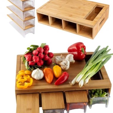 Large bamboo cutting board with trays