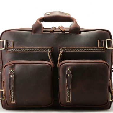 Leather Expandable Convertible Backpack Laptop Messenger