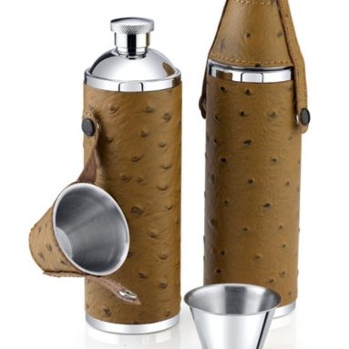 Leather Tube Flask with 2 Cups