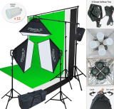 Linco Lincostore Photo Studio Lighting Kit With 3 Color Muslin Backdrop Stand Photography Flora X Fluorescent 4-Socket Light Bank and Auto Pop-Up Softbox