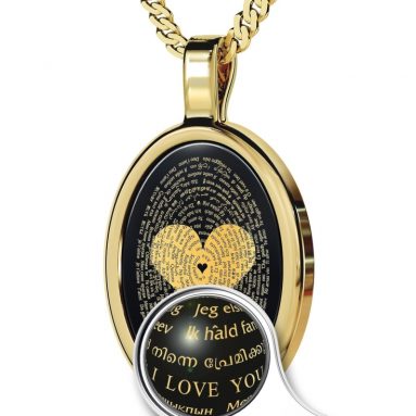 I Love You in 120 Languages in 24K Gold on Onyx Pendant