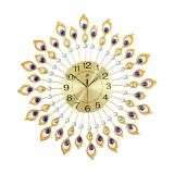 Luxury Peacock Feathers Metal Iron Art Wall Clock